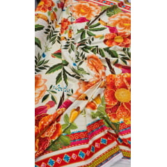 Viscose Estampada Digital Fundo Creme M0066 - Comprimento 1,90 m x Largura 1,45 m