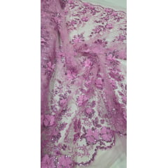 Tule Bordado com Glitter 3D Rosa Bebê ST3853 - Comprimento 1 m x Largura 1,40 m