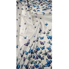 Cetim Estampado Digital Barrado Borboletas CORTE TORTO - Comprimento 1 m x Largura 1,47 m