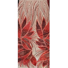 Tule Bordado com Pedrarias Premium Vermelho com Marsala HT70509 - Comprimento 0,60 cm x Largura 1,30 m