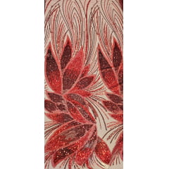 Tule Bordado com Pedrarias Premium Vermelho com Marsala HT70509 - Comprimento 0,60 cm x Largura 1,30 m