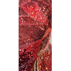 Tule Bordado com Pedrarias Premium Vermelho com Marsala HT70509 - Comprimento 0,60 cm x Largura 1,30 m