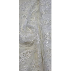 Tule Bordado com Pedrarias Dolce Champagne com Branco COM MANCHA - Comprimento 0,50 cm x Largura 1,30 m Tule Bordado com Pedrarias Dolce Champagne com Branco COM MANCHA - Comprimento 0,50 cm x Largura 1,30 m