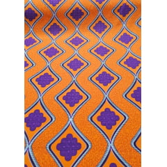 Crepe Verona Com Elastano Estampado Africano Desenho 01 Fundo Laranja - Comprimento 2 m x Largura 1,50 m