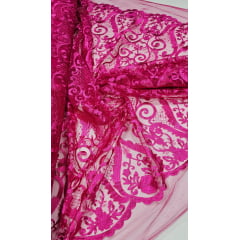 Tule Bordado Arabescos com Bico LS2321 PINK  COM MANCHA - Comprimento 0,50 cm x Largura 1,30 m 