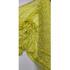 Renda Bordada Cordonê Amarelo Cítrico - Comprimento 2,80 m x Largura 1,45 m