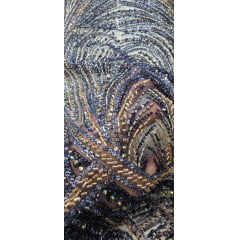 Tule Bordado com Pedrarias Premium Azul Marinho Multicolor HT70848 - Comprimento 0,50 cm x Largura 1,30 m