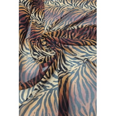 Mousseline Toque de Seda Digital Estampada Animal Print Tigre CORTE TORTO - Comprimento 1 m x Largura 1,47 m