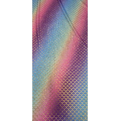 Malha Sereia Colorida com Escamas Douradas - Comprimento 0,90 cm x Largura 1,50 m