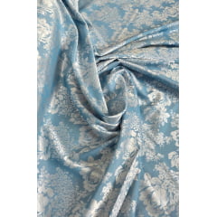 Cetim Jacquard Pudong Azul Modelo 02 - Comprimento 0,70 cm x Largura 1,47 m