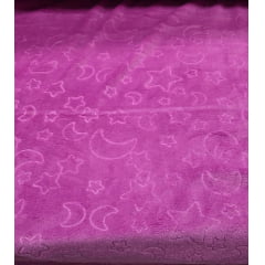 Ultra Soft Alto Relevo Estrelas e Luas Rosa Chiclete COM COLA E FITA - Comprimento 1,30 m x Largura 1,90
