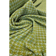 Tweed Premium Pesado Pied de Poule Verde com Fio Metálico - Comprimento 0,90 cm x Largura 1,47 m