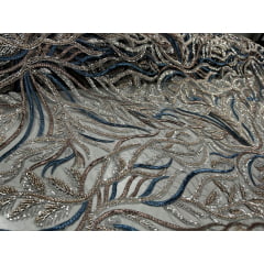 Tule Bordado com Pedrarias Multicolor HS2625 COM RASGO - Comprimento 1 m x Largura 1,40 m