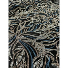Tule Bordado com Pedrarias Multicolor HS2625 COM RASGO - Comprimento 1 m x Largura 1,40 m Tule Bordado com Pedrarias Multicolor HS2625 COM RASGO - Comprimento 1 m x Largura 1,40 m