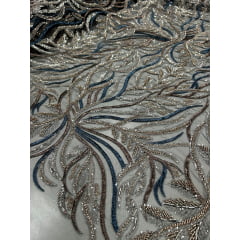 Tule Bordado com Pedrarias Multicolor HS2625 COM RASGO - Comprimento 1 m x Largura 1,40 m