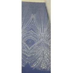 Tule Bordado com Pedrarias Premium Branco Modelo 942 - Comprimento 0,80 cm x Largura 1,30 m