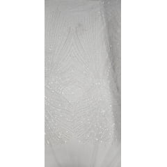 Tule Bordado com Pedrarias Premium Branco Modelo 942 - Comprimento 0,80 cm x Largura 1,30 m