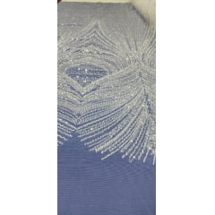 Tule Bordado com Pedrarias Premium Branco Modelo 942 - Comprimento 0,80 cm x Largura 1,30 m