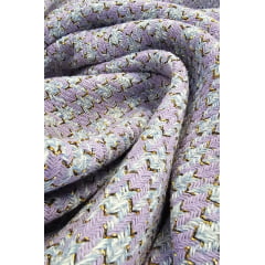 Tweed Premium Pesado Pied de Poule Lavanda com Fio Metálico - Comprimento 0,85 cm x Largura 1,47 m