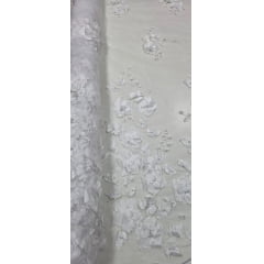 Tule Bordado Primavera 3D com Pérolas ST26 Branco - Comprimento 0,60 cm x Largura 1,30 m