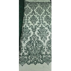 Tule Arabesco com Glitter e Paetê Verde Esmeralda 306LX  COM FURO - Comprimento 1 m x Largura 1,30 m