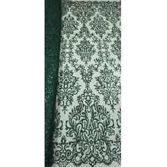 Tule Arabesco com Glitter e Paetê Verde Esmeralda 306LX COM FURO - Comprimento 1 m x Largura 1,30 m