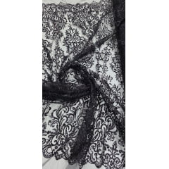 Tule Arabesco com Glitter e Paetê Preto 306LX - Comprimento 0,75 cm x Largura 1,30 m