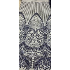 Tule Bordado com Pedrarias Premium Azul Marinho TM05892A - Comprimento 0,90 cm x Largura  1,30 m