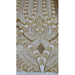 Tule Bordado com Pedrarias Dourado TZ14917 - Comprimento 0,65 cm x Largura 1,30 m