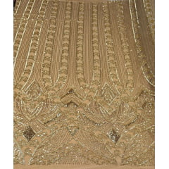 Tule Bordado com Pedrarias Dourado TZ14917 - Comprimento 0,65 cm x Largura 1,30 m