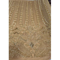 Tule Bordado com Pedrarias Dourado TZ14917 - Comprimento 0,65 cm x Largura 1,30 m