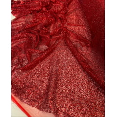 Tule com Glitter Vermelho Pesado 02 COM RASGO - Comprimento 1,70 m x Largura 1,40 m