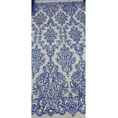 Tule Arabesco com Glitter e Paetê Azul Royal 306LX COM DEFEITO - Comprimento 140 m x Largura 1,30 m