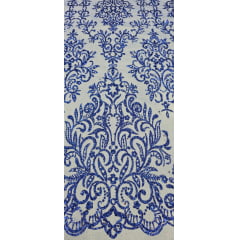 Tule Arabesco com Glitter e Paetê Azul Royal 306LX COM DEFEITO - Comprimento 140 m x Largura 1,30 m