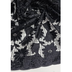 Renda Guipir Aveludada Preto Modelo 04 - Comprimento 0,60 cm x Largura 1,40 m