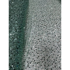 Tule Bordado com Paetês e Pedrarias Verde Menta - Comprimento 0,90 cm x Largura 1,30 m