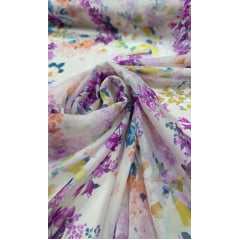 Chiffon de Seda Pura Estampado Floral Lavanda 08 - Comprimento 2,50 m x Largura 1,40 m
