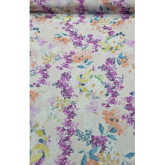 Chiffon de Seda Pura Estampado Floral Lavanda 08 - Comprimento 2,50 m x Largura 1,40 m