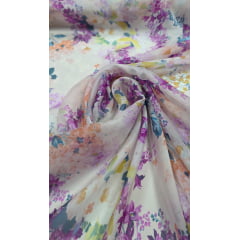 Chiffon de Seda Pura Estampado Floral Lavanda 08 - Comprimento 2,50 m x Largura 1,40 m Chiffon de Seda Pura Estampado Floral Lavanda 08 - Comprimento 2,50 m x Largura 1,40 m