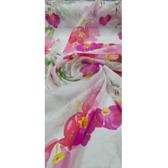 Chiffon de Seda Pura Estampado Floral Pink 05 - Comprimento 3 m x Largura 1,40 m Chiffon de Seda Pura Estampado Floral Pink 05 - Comprimento 3 m x Largura 1,40 m