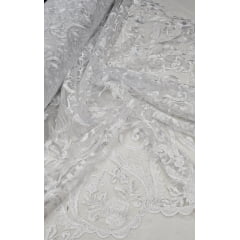 Tule Bordado Arabescos com Bico LS2321 BRANCO