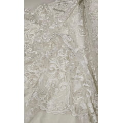 Tule Bordado Arabescos com Bico LS2321 Off White