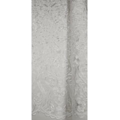 Tule Bordado Arabescos com Bico LS2321 Off White