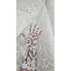 Tule Bordado Arabescos com Bico LS2321 Off White