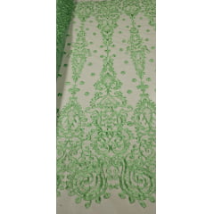 Tule Bordado Arabescos com Bico Verde Menta ST500  