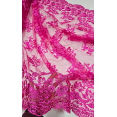 Tule Bordado Com Bico Pink Modelo LS2290