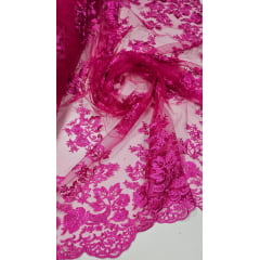 Tule Bordado Com Bico Pink Modelo LS2290