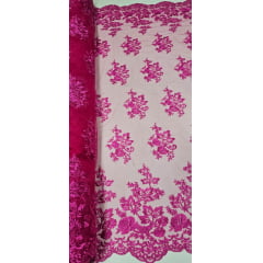 Tule Bordado Com Bico Pink Modelo LS2290