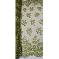 Tule Bordado Com Bico Verde Oliva Modelo LS2290