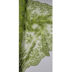 Tule Bordado Com Bico Verde Pistache Modelo LS2290
